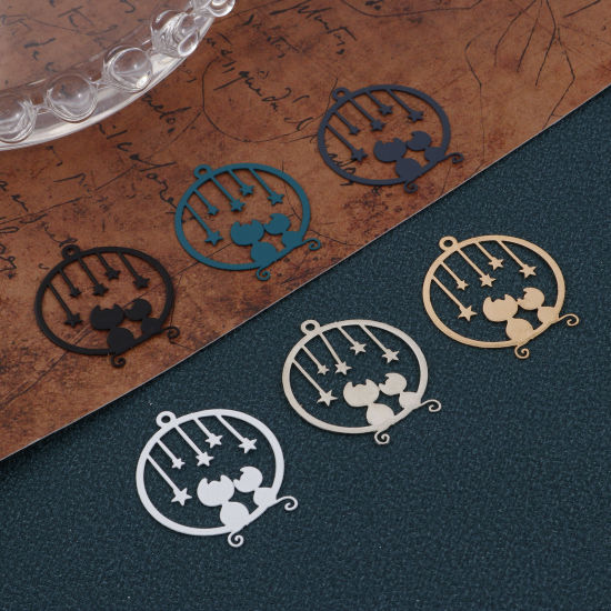 Picture of Iron Based Alloy Filigree Stamping Charms Multicolor Star Cat Hollow 26mm x 22mm