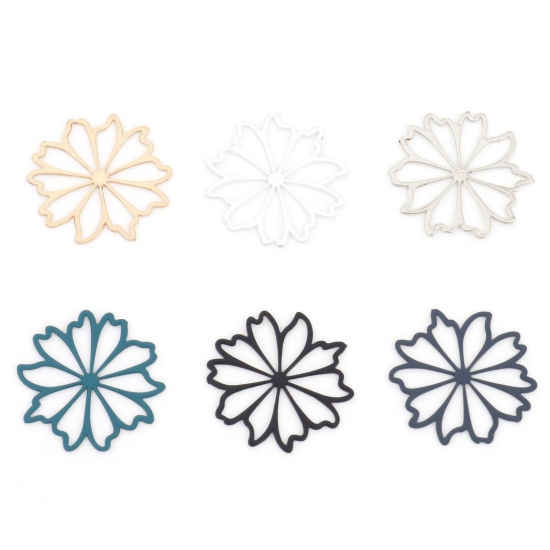 Imagen de Hierro Filigrana Estampación Colgantes Charms Multicolor Flor Hueco 17mm x 17mm, 20 Unidades