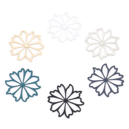 Imagen de Hierro Filigrana Estampación Colgantes Charms Multicolor Flor Hueco 17mm x 17mm, 20 Unidades