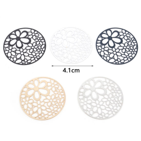 Immagine di Lega di Ferro Filigree Stamping Ciondoli Tondo Multicolore Fiore Filigrana 4.1cm Dia, 5 Pz