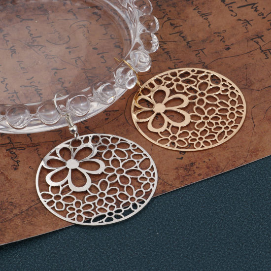 Immagine di Lega di Ferro Filigree Stamping Ciondoli Tondo Multicolore Fiore Filigrana 4.1cm Dia, 5 Pz