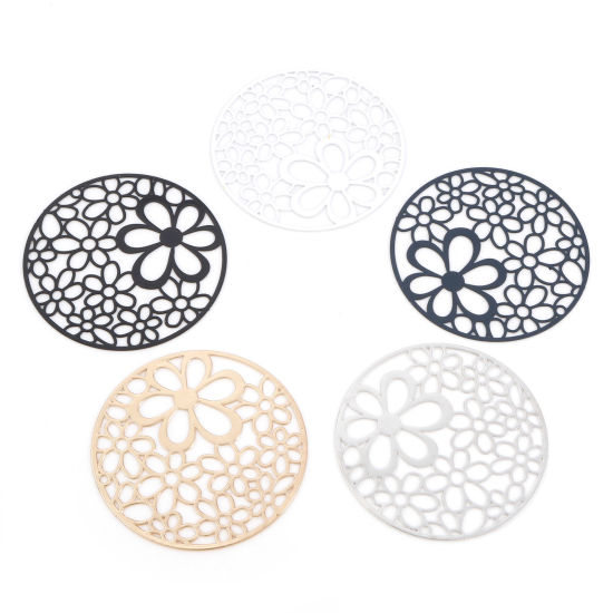 Immagine di Lega di Ferro Filigree Stamping Ciondoli Tondo Multicolore Fiore Filigrana 4.1cm Dia, 5 Pz