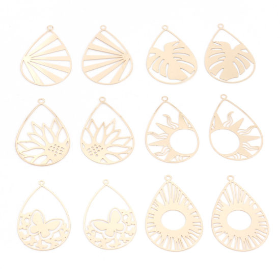 Imagen de Hierro Filigrana Estampación Colgantes Gota KC Dorado Hueco 10 Unidades