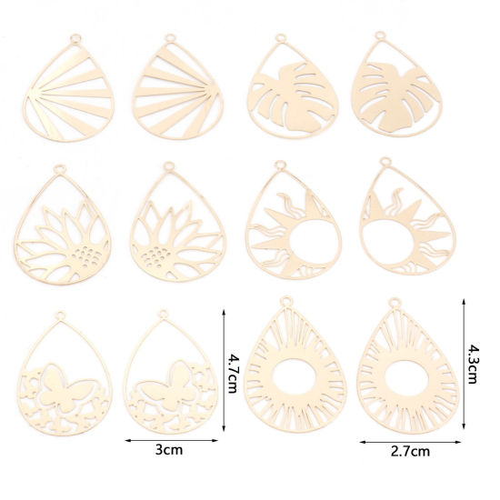 Imagen de Hierro Filigrana Estampación Colgantes Gota KC Dorado Hueco 10 Unidades