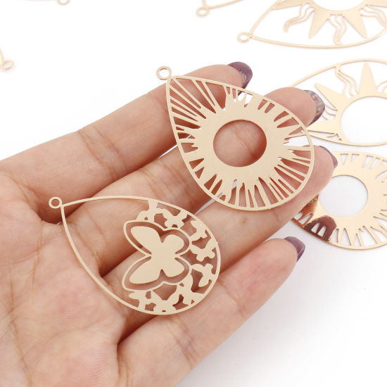 Imagen de Hierro Filigrana Estampación Colgantes Gota KC Dorado Hueco 10 Unidades