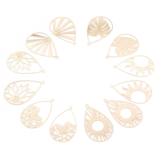 Imagen de Hierro Filigrana Estampación Colgantes Gota KC Dorado Hueco 10 Unidades