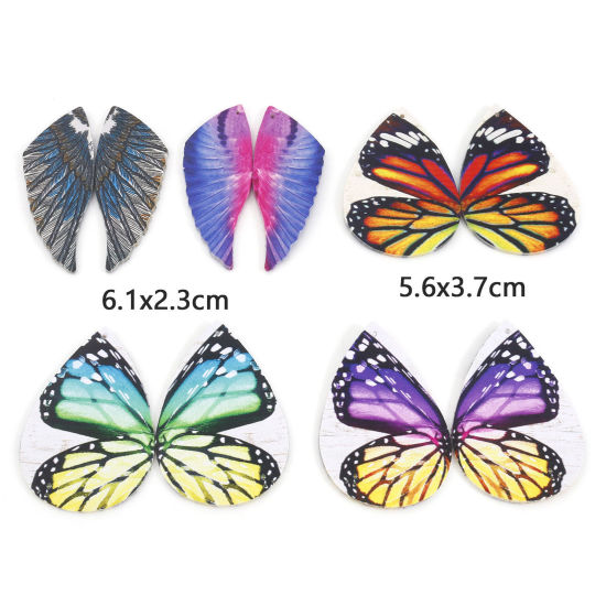 Image de Pendentifs Aile de Papillon en PU Goutte d'Eau Multicolore Double Face 5.6cm x 3.7cm, 5 Pcs