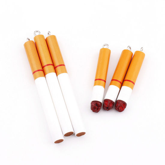 Picture of Resin Pendants Cigarette Silver Tone Brown 3D