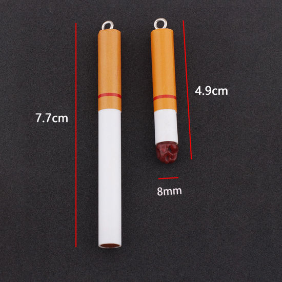 Picture of Resin Pendants Cigarette Silver Tone Brown 3D