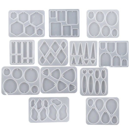 Picture of Silicone Geometry Series Resin Mold For Keychain Necklace Earring Pendant Jewelry DIY Making White 1 Piece