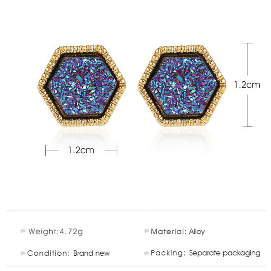 Picture of Stylish Ear Post Stud Earrings Gold Plated Multicolor Hexagon Colorful