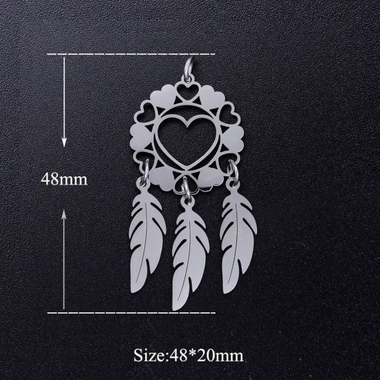 Изображение 201 Нержавеющая Сталь Ловец снов Ловец снов Подвески Круглые Ажурный Цветок 48мм x 20мм, 1 ШТ