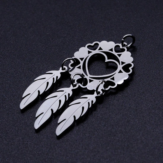 Изображение 201 Нержавеющая Сталь Ловец снов Ловец снов Подвески Круглые Ажурный Цветок 48мм x 20мм, 1 ШТ