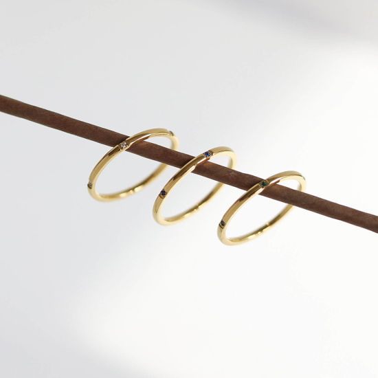 Image de Respectueux de la Nature Simple & Décontracté Bagues Non Ajustable Élégant en 304 Acier Inoxydable & Zircon Plaqué Or 18K Pour Femmes 1 Kit
