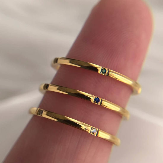 Image de Respectueux de la Nature Simple & Décontracté Bagues Non Ajustable Élégant en 304 Acier Inoxydable & Zircon Plaqué Or 18K Pour Femmes 1 Kit
