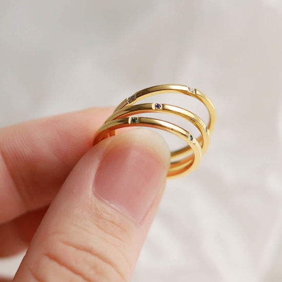 Image de Respectueux de la Nature Simple & Décontracté Bagues Non Ajustable Élégant en 304 Acier Inoxydable & Zircon Plaqué Or 18K Pour Femmes 1 Kit
