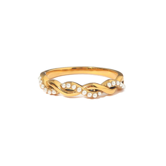 Bild von Umweltfreundlich Elegant Stilvoll 18K Echtgold plattiert 304 Edelstahl & Naturperle Uneinstellbar Geflochten Ring Für Frauen 1 Stück