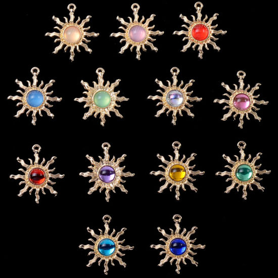 Picture of Zinc Based Alloy & Acrylic Galaxy Pendants KC Gold Plated Sun 3cm x 2.7cm