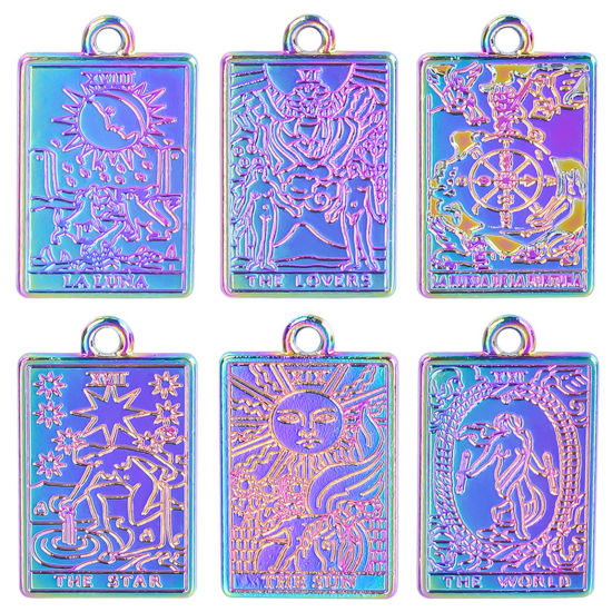 Imagen de Zamak Tarot Colgantes Charms Rectángulo AB Multicolor 23mm x 14mm, 5 Unidades