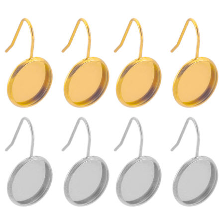 304 Stainless Steel Ear Wire Hooks Earring Round Multicolor Cabochon Settings Post/ Wire Size: (20 gauge)