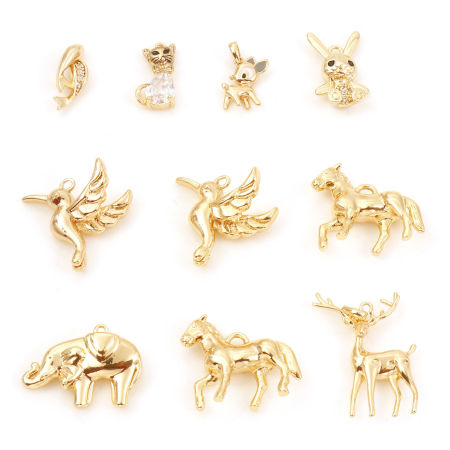 Latón Colgantes Charms Oro Real Chapado Animal Claro Circón Artificial 2 Unidades