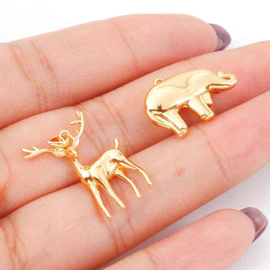 Picture of Brass Charms Real Gold Plated Animal Clear Cubic Zirconia