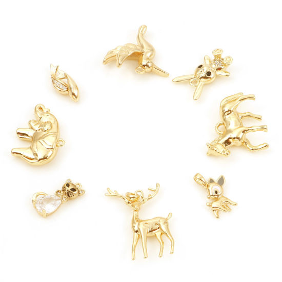Picture of Brass Charms Real Gold Plated Animal Clear Cubic Zirconia