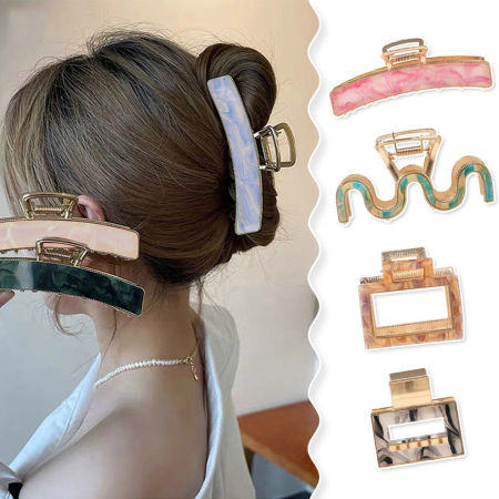 Picture of Acrylic Stylish Hair Claw Clips Clamps Gold Plated Multicolor