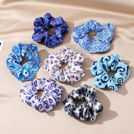 Picture of Nylon Stylish Ponytail Holder Hair Ties Band Scrunchies Multicolor Evil Eye Elastic