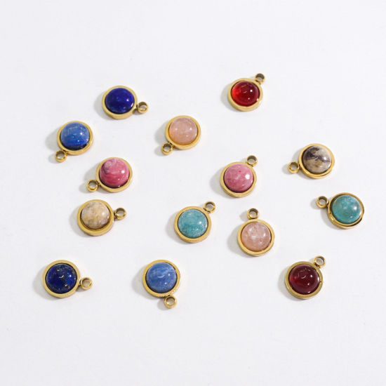 Picture of Gemstone ( Natural ) Charms Gold Plated Multicolor Round 7.5mm x 6mm