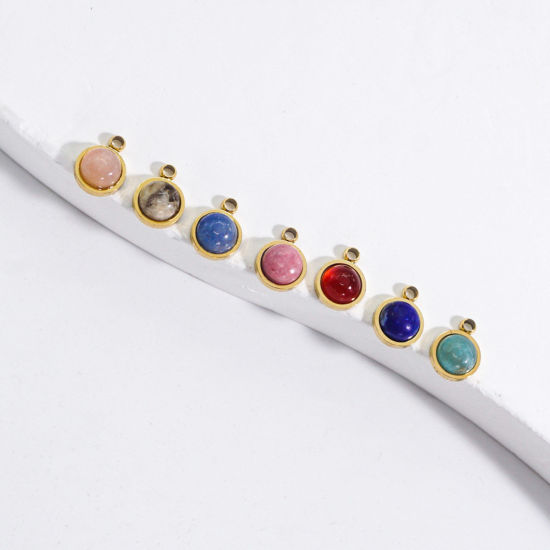 Picture of Gemstone ( Natural ) Charms Gold Plated Multicolor Round 7.5mm x 6mm