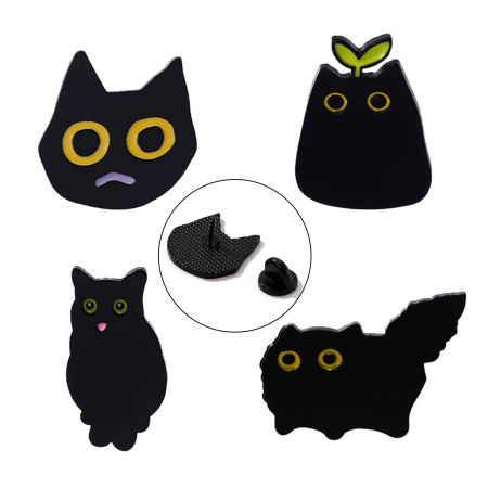 Picture of Cute Pin Brooches Cat Animal Black Enamel