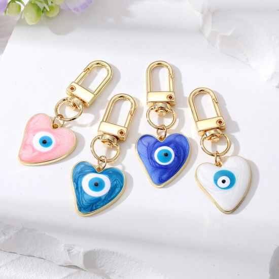 Picture of Simple Keychain & Keyring Gold Plated Multicolor Heart Evil Eye Enamel
