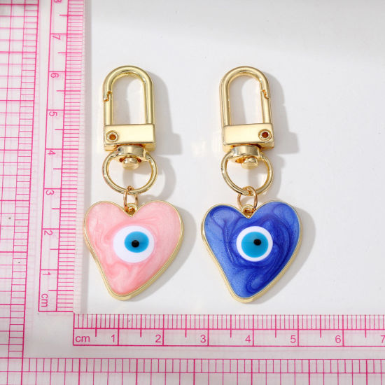 Picture of Simple Keychain & Keyring Gold Plated Multicolor Heart Evil Eye Enamel