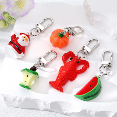 Resin Cute Keychain & Keyring Silver Tone Multicolor Fruit