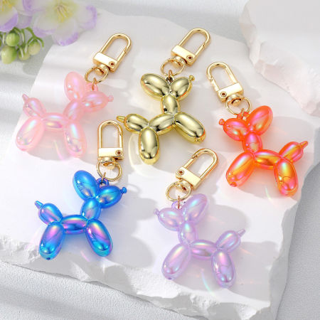 Resin Stylish Keychain & Keyring Gold Plated Multicolor Balloon Dog Laser