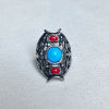 Imagen de Bohemia No Ajustable Anillos Plata Antigua Rojo & Azul Imitación de gema Óvalo 1 Unidad