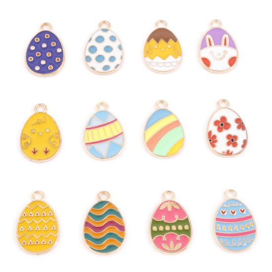 Bild von Zinklegierung Ostertag Charms Vergoldet Bunt Ei Emaille 22mm x 14mm, 20 Stück