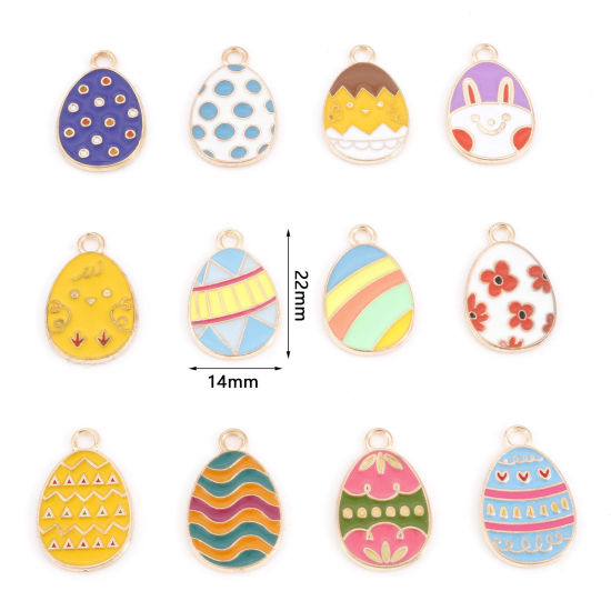 Bild von Zinklegierung Ostertag Charms Vergoldet Bunt Ei Emaille 22mm x 14mm, 20 Stück