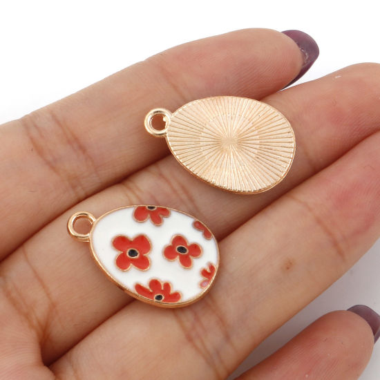 Bild von Zinklegierung Ostertag Charms Vergoldet Bunt Ei Emaille 22mm x 14mm, 20 Stück