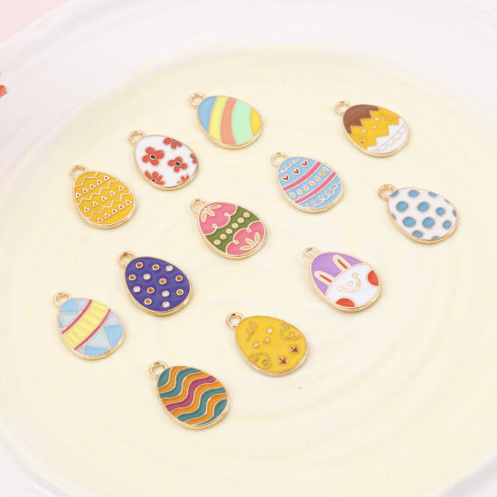 Bild von Zinklegierung Ostertag Charms Vergoldet Bunt Ei Emaille 22mm x 14mm, 20 Stück