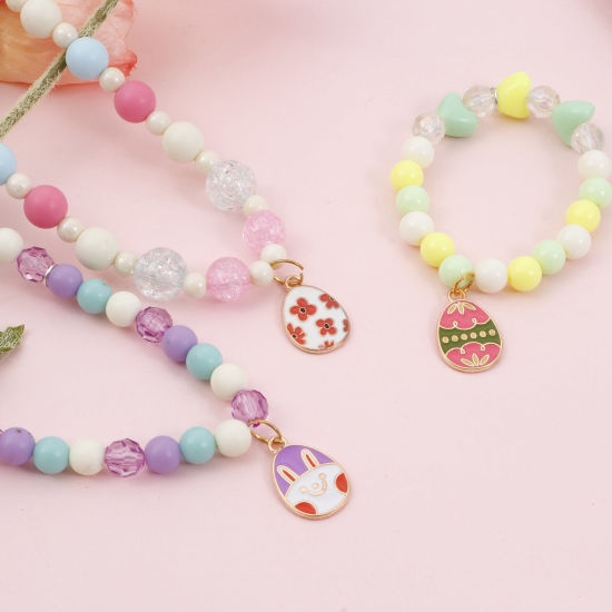 Bild von Zinklegierung Ostertag Charms Vergoldet Bunt Ei Emaille 22mm x 14mm, 20 Stück