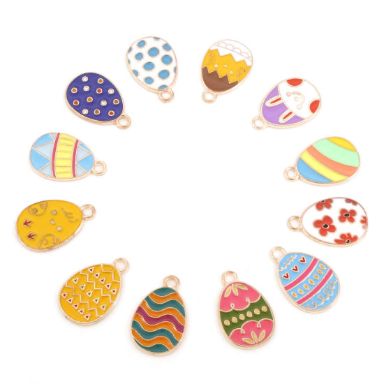 Bild von Zinklegierung Ostertag Charms Vergoldet Bunt Ei Emaille 22mm x 14mm, 20 Stück