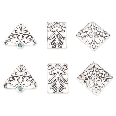 Zinc Based Alloy Pendants Antique Silver Color Flower Vine