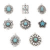 Picture of Zinc Based Alloy Boho Chic Bohemia Pendants Antique Silver Color Green Blue Carved Pattern With Resin Cabochons Imitation Turquoise
