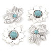 Picture of Zinc Based Alloy Boho Chic Bohemia Pendants Antique Silver Color Green Blue Flower Leaves With Resin Cabochons Imitation Turquoise