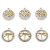Picture of Zinc Based Alloy Disc Charms Gold Tone Antique Gold & Antique Silver Color Dragonfly Animal Tree