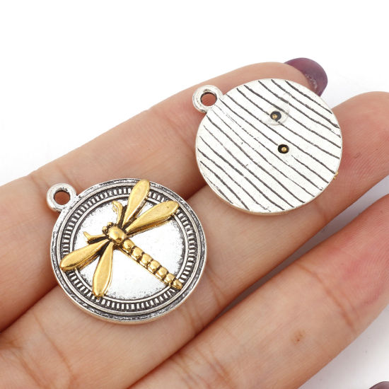 Immagine di Lega di Zinco Charms Libellula Oro Antico & Argento Antico Albero 10 Pz
