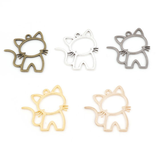 Imagen de Zamak Colgantes Charms Gato Multicolor Hueco 27mm x 25mm, 50 Unidades