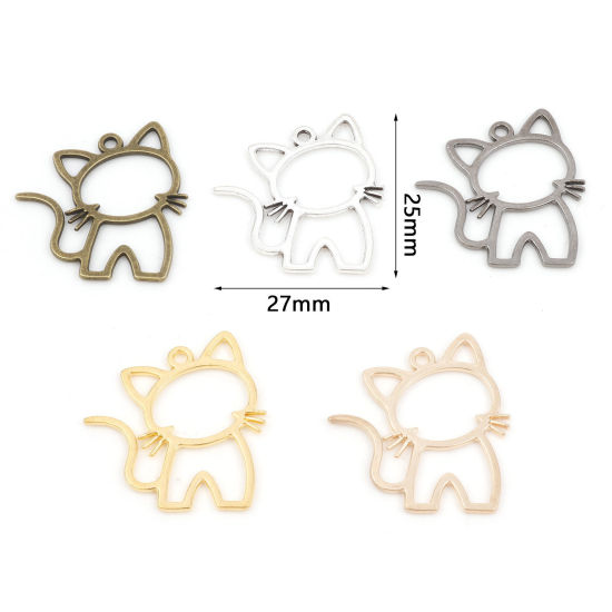 Imagen de Zamak Colgantes Charms Gato Multicolor Hueco 27mm x 25mm, 50 Unidades